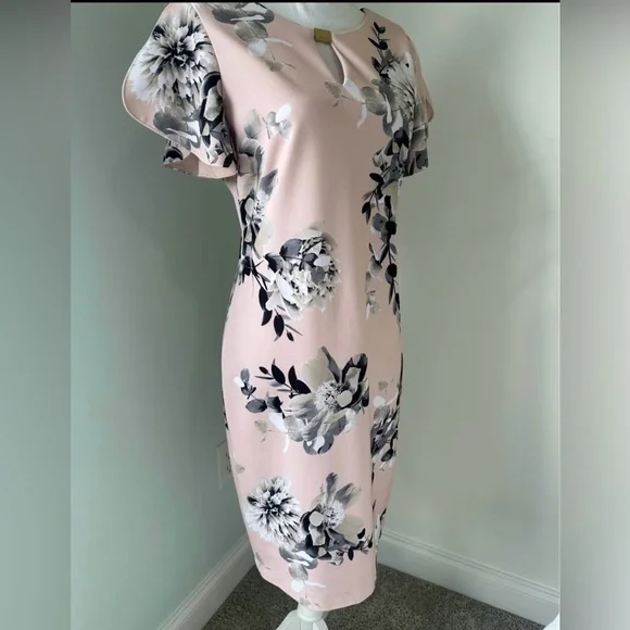 Calvin Klein Blush Pink Floral Midi Dress - Picture 3 of 4